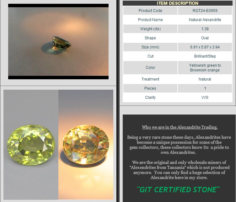 Alexandrite  Valuation Report 85051, 1.38 cts.