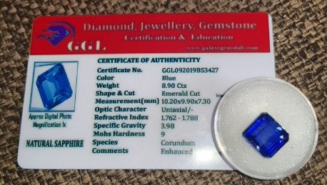 Sapphire  Valuation Report 127389, 8.90 cts.