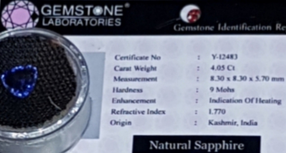 Sapphire  Valuation Report 128241, 4.05 cts.