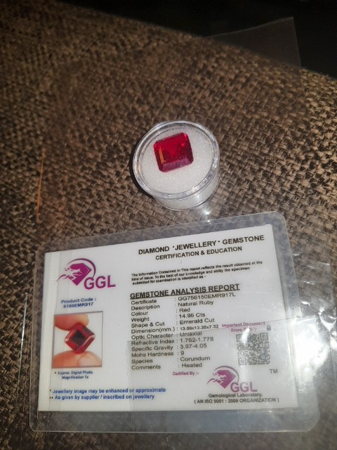 Ruby  Valuation Report 127383, 14.95 cts.